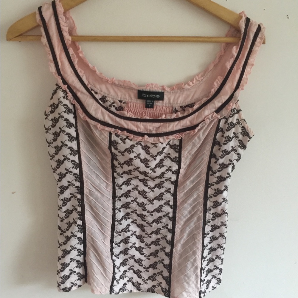 Bebe Sleeveless Top Sz S (pink & brown)
